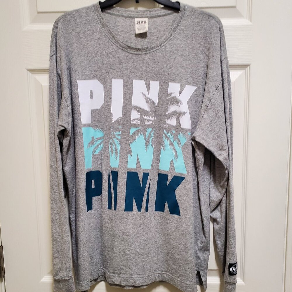 Long Sleeved Grey Palm Tree "Pink" Tee